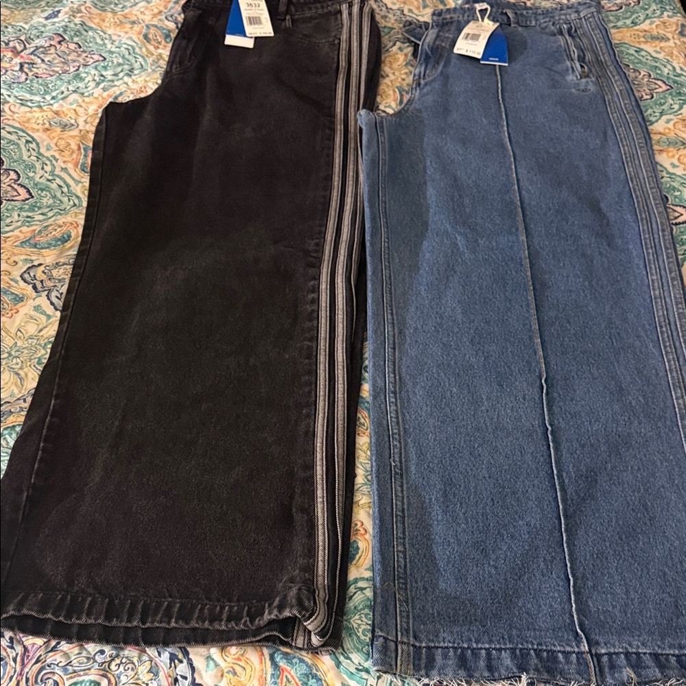 adidas Women's Wide Leg Jeans Pair in Black and Blue